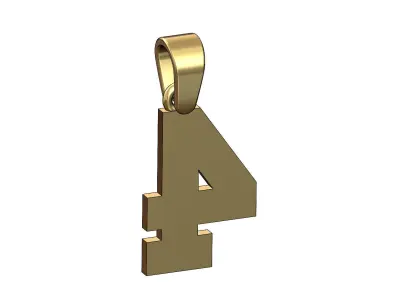 NBA font number 4 pendant charm with bail 3D print model