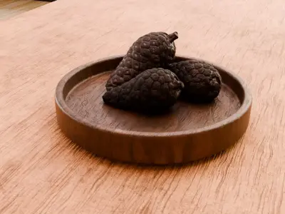 Pine Cone Set on Wooden Tray Low-poly 3D model