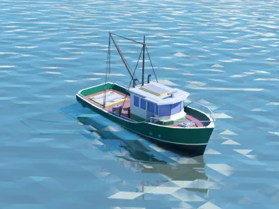  Fishing Boat Big Low Poly Low-poly 3D model