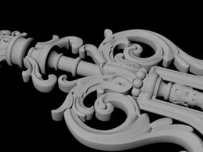 baluster ornate gold door handle 3D model