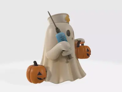 Cute Ghost Nurse with Pumpkin and Syringe Halloween Decor 3D print model