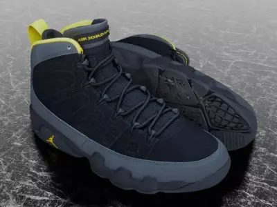 JORDAN 9 RETRO BLACK - UNIVERSITY GOLD 3D SHOES 3D model