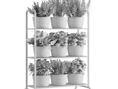 Herb Shelf with Black Pots 3D model