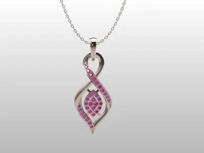 Pendant in curve shape with round gemstones 3D print model