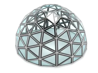 Triangulated Wireframe Dome with Frames and Glass Panels 3D model