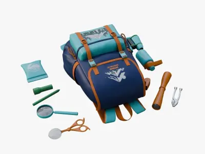 Backpack Adventure set Low-poly 3D model