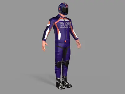 Biker man in orange suit Low-poly 3D model