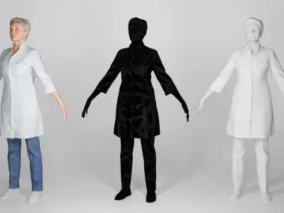 Adult female medical doctor in A-pose 145 Low-poly 3D model