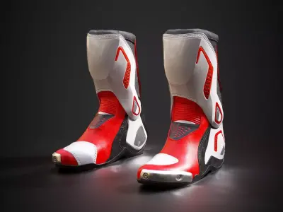 Motorcycle racing boots B red Low-poly 3D model
