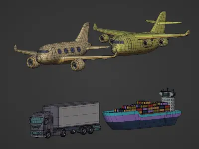 Cartoon Transport Vehicles Pack Low-poly 3D model