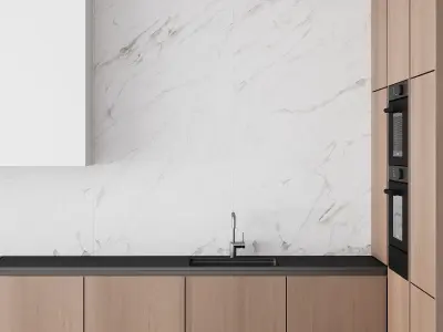 107 modern kitchen 04 minimal white wood marble 3D model