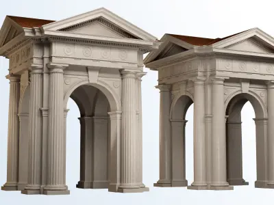 Arched portico in Doric Denticulated column order gazebo 3D model
