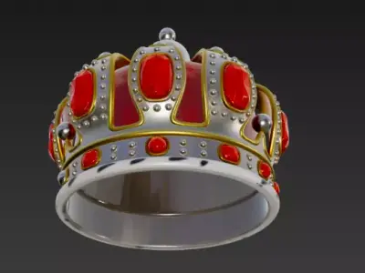 Golden Crown with Emerald Gems 3D model