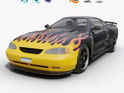 Sport Flame Car Realistic and Game Ready Asset 3D model