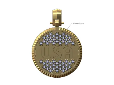 USA diamond iced fluted bezel pendant with bail 3D print model