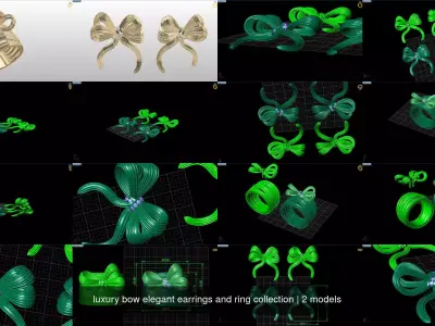 luxury bow elegant earrings and ring collection 3D Model Pack