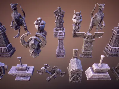Dwarven statues Low-poly 3D model