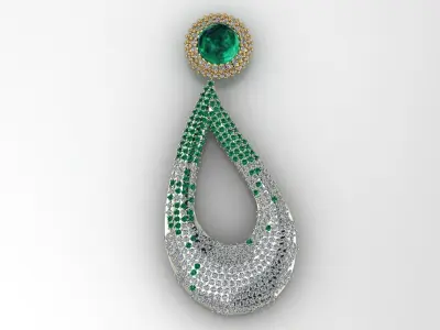 Earring White Gold Emerald And White Diamond Free 3D model