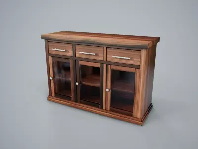 Cupboard PBR Game Ready sideboard with glass doors Low-poly 3D model
