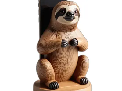 Cute Wooden Sloth Phone Stand Low-poly 3D model