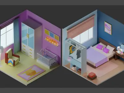 Simple apartment interiors pack 1 Low-poly 3D model