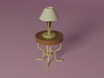 A small table with a lamp Low-poly 3D model