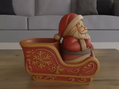 Festive Santa Sleigh Planter container STL 3D print model