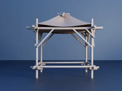 Wooden Gazebo with Detailed Fabric Set of 3 3D model