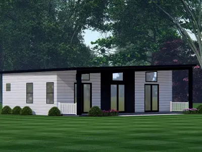 3D Model of Modern Tiny House Exterior with Wooden Facade 3D model