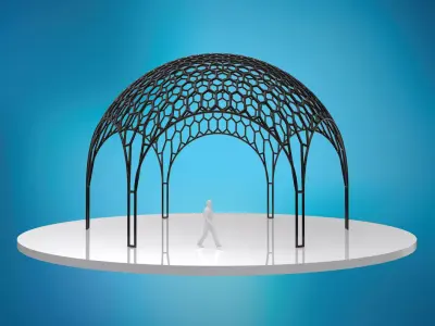 hexadome dense hexagonal dome glass and wire frame structure Low-poly 3D model