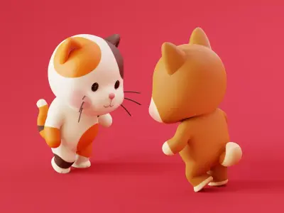 Cartoon Cat and Dog Rigged Animated Characters Animals Pack Low-poly 3D model