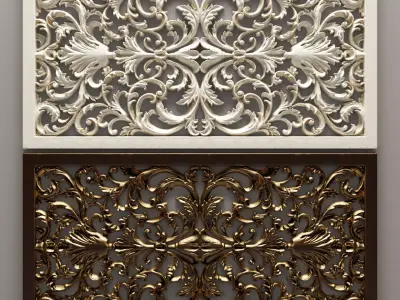 Lattice two ornate panels with gold and ornaments 3D model
