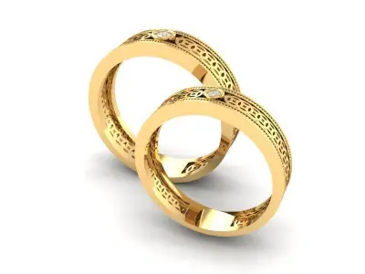Luxury Matching Couple Rings with Diamond Accent 344 3D print model