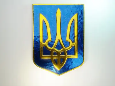 3d model of Ukrainian Trident on background surface  Free 3D model