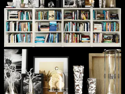White bookshelf set 3D model