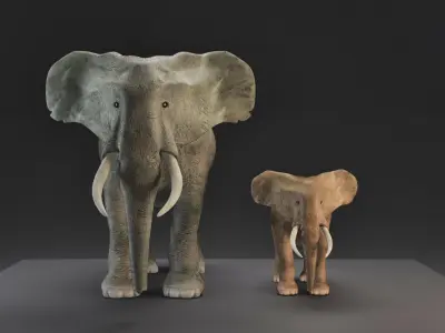 Elephant  Mom and Child Low-poly 3D model