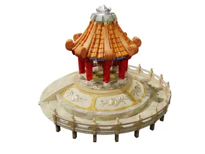 Stylized Asian Pavilion - Game-Ready Circular Plaza Landmark 3D model