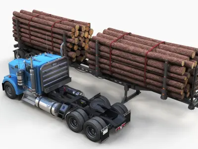 Kenworth W900L logger  Low-poly 3D model
