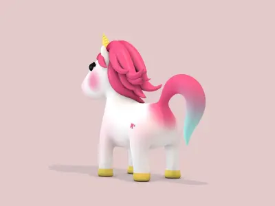 Cartoon Unicorn Red Hair Low-poly 3D model