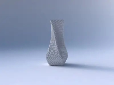 Vase twisted larger opening quadratic with diagonal grid bulges 3D print model