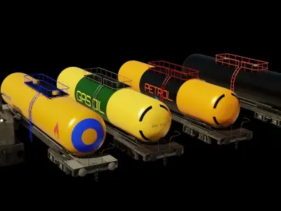 Kit trains 1 locomotive 4 wagons 1 trestle wood Low-poly 3D model