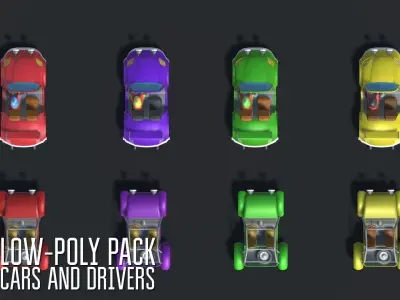 Low-Poly pack cars and drivers Low-poly 3D model