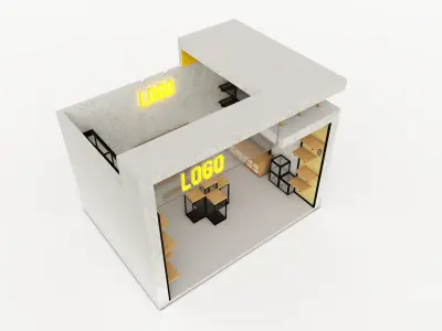 booth one side open with size 3x4 3D model