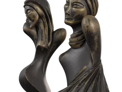 Two Abstract Woman Statues -Bronze Bust Set Pack 3D model