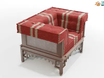 Stylized Sofa chair couch with Wooden patterns 3D model