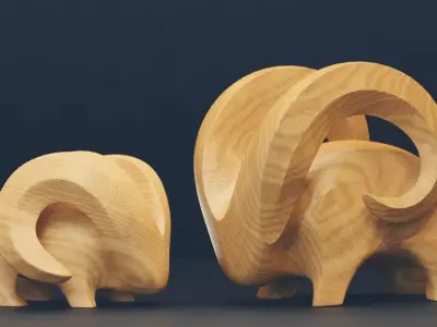 Modern abstract pair of goats sculpture 016 Low-poly 3D model