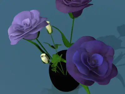 Flower of lisianthus multicolor low poly with vase Low-poly 3D model