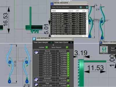 White Gold Diamond and Emerald stl 3dm Earrings je0126 3D print model