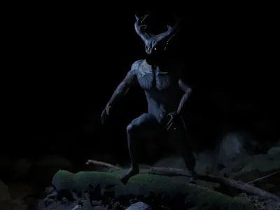 Dreven demon with horns and antlers Low-poly 3D model