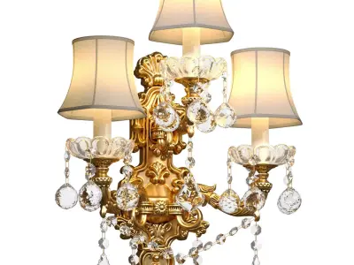 Golden Sconce in classic style with crystal lampshade Wall lamp 3D model